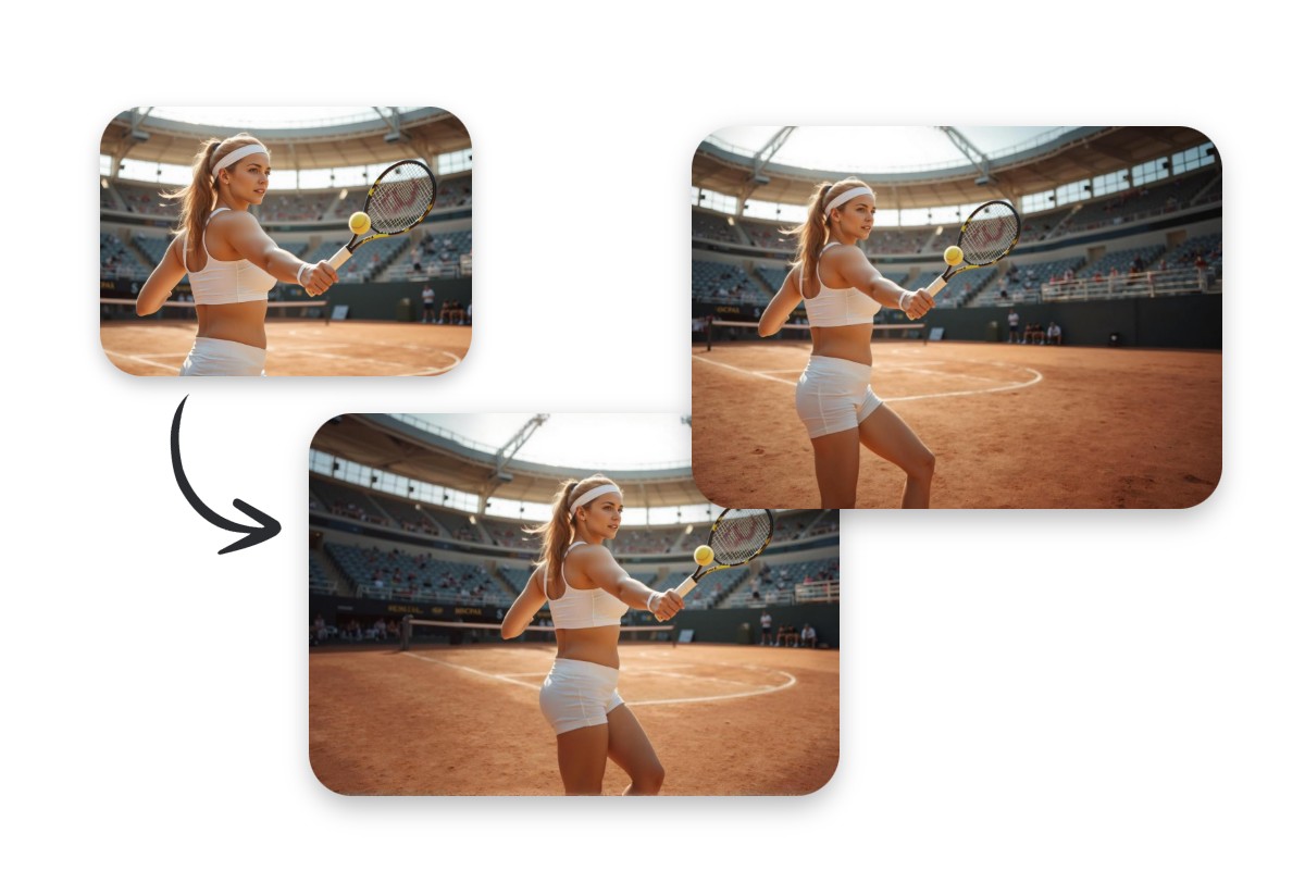 AI outpainting image extension fill featuring a woman playing tennis