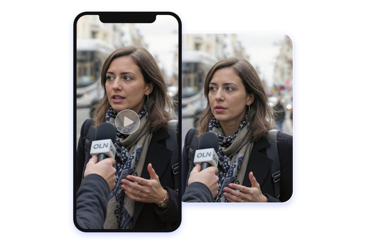 AI talking avatar generator app featuring a woman interviewed on the street