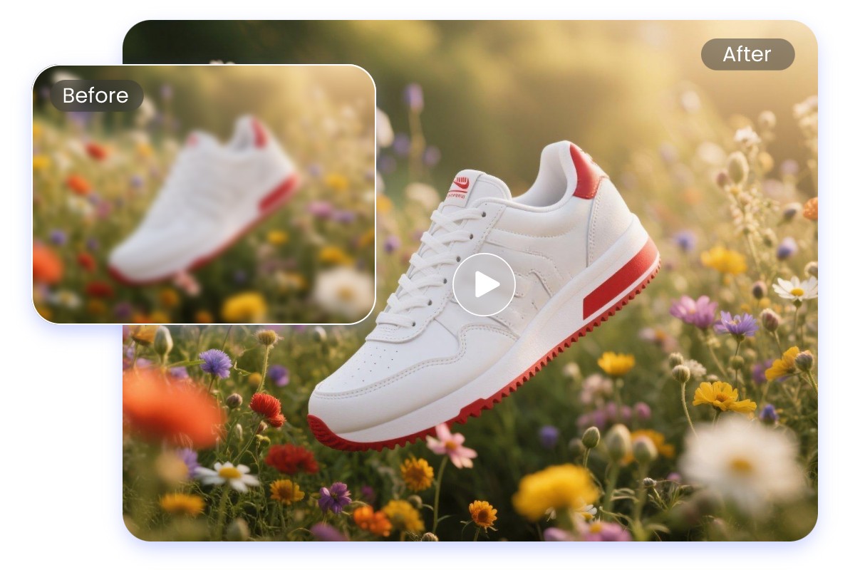 AI video blur remover effect of a shoe used for marketing