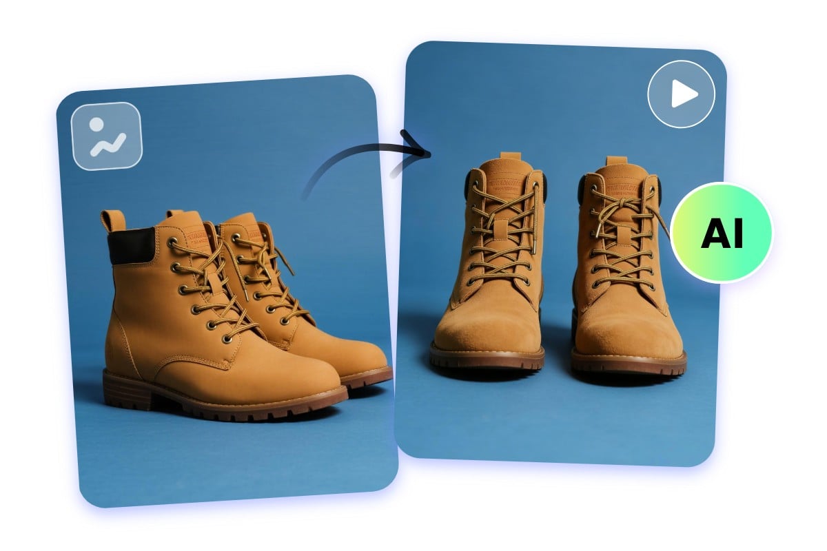 AI video generator creates a AI 3 D shoe design video with a rotation effect
