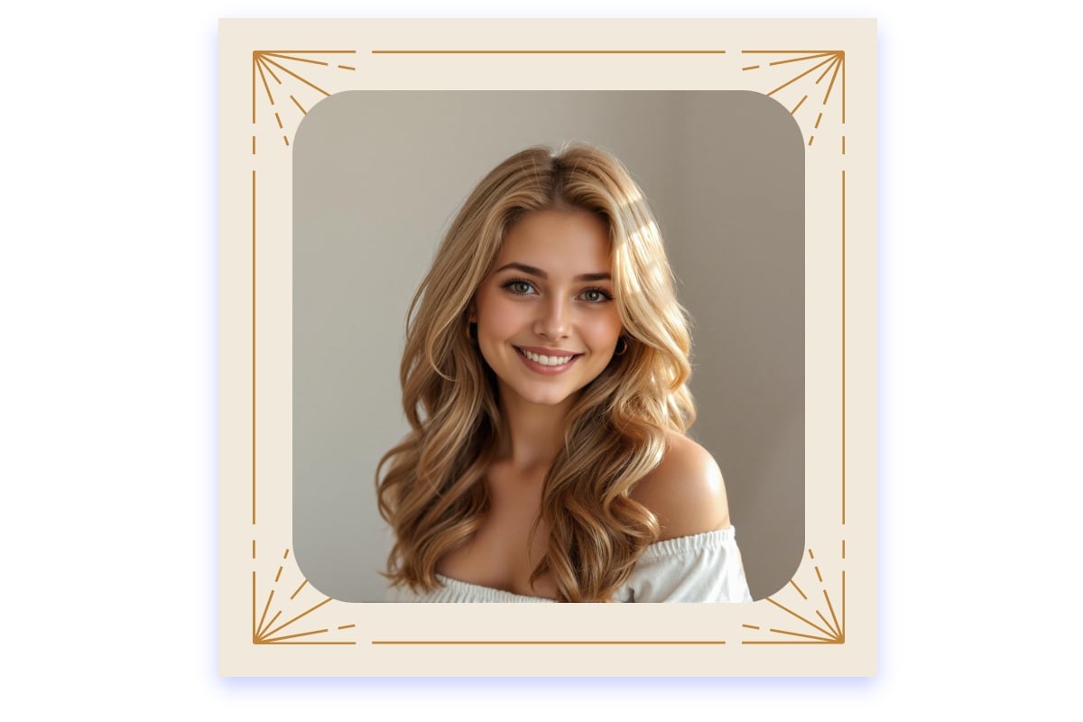 Add a Polaroid frame and rounded corners to a picture of a beautiful girl smiling