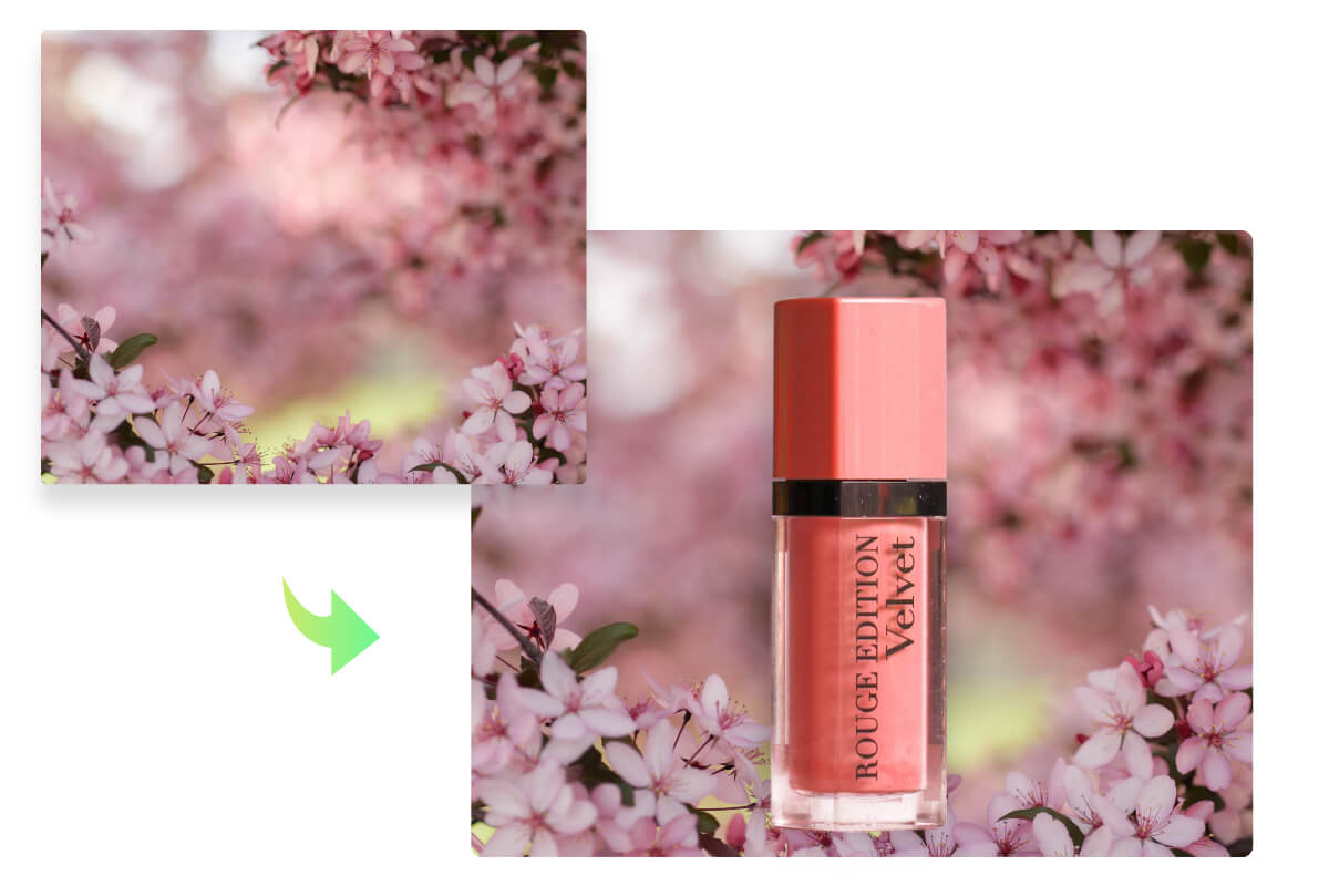 Add a floral image as a product background for a lipstick