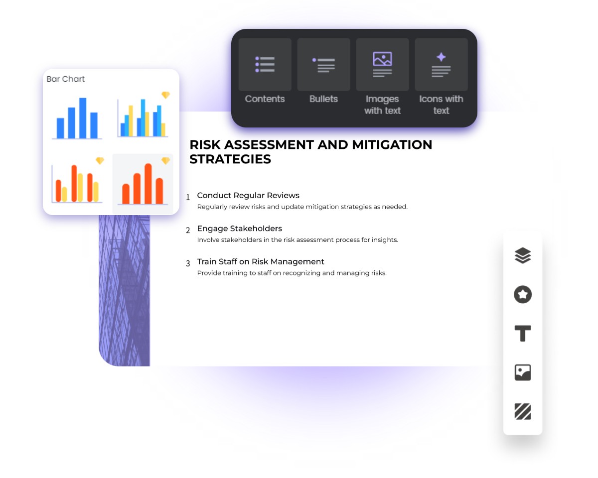Add charts, graphs, images, text, and other elements to customize your budget presentation