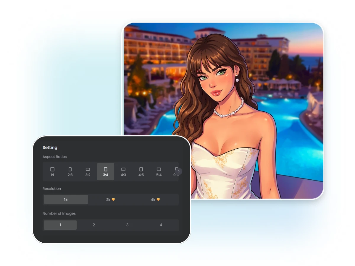 Adjusting image settings like quality count and aspect ratio before clicking generate
