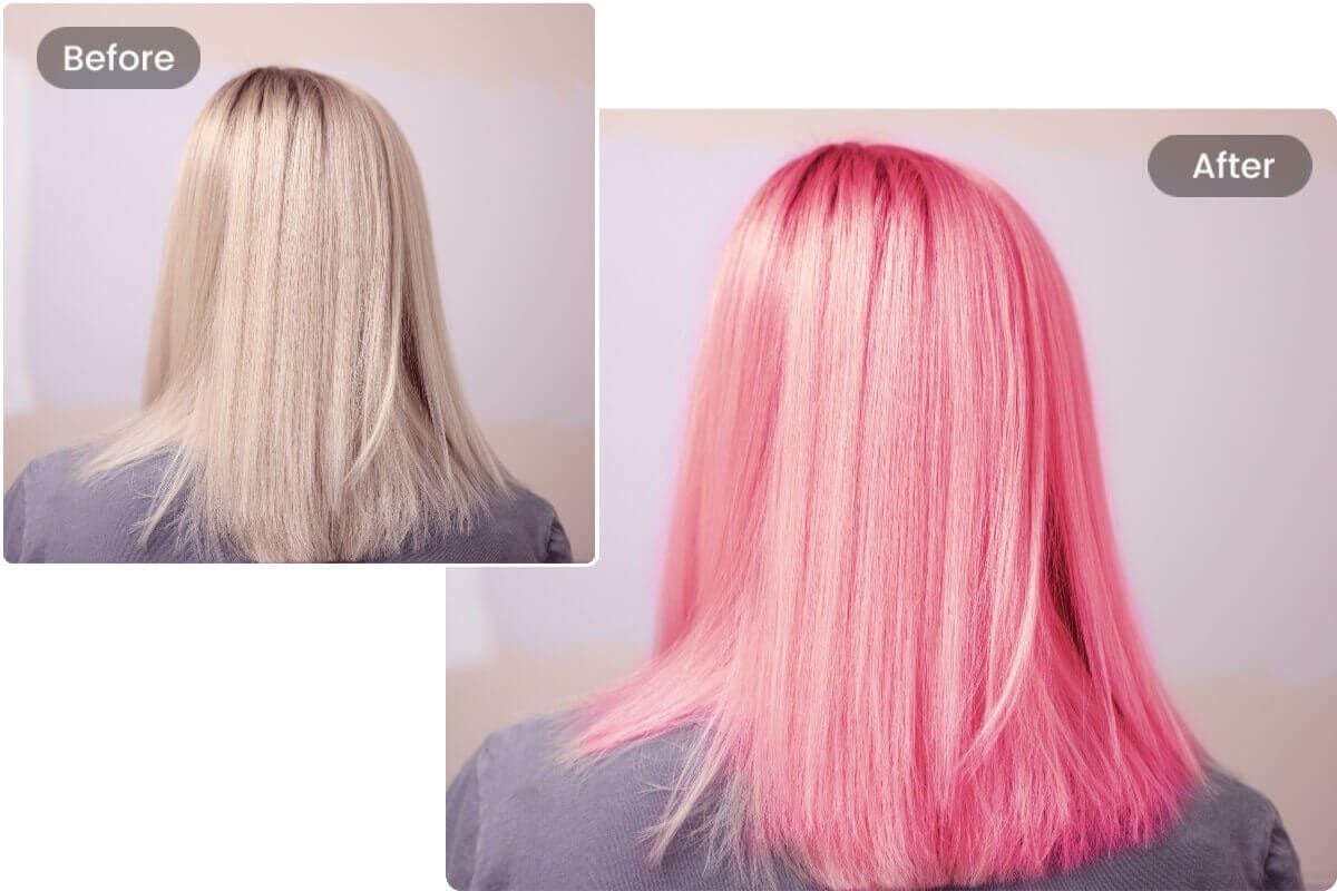 Antes y después del resultado de la prueba de color de cabello