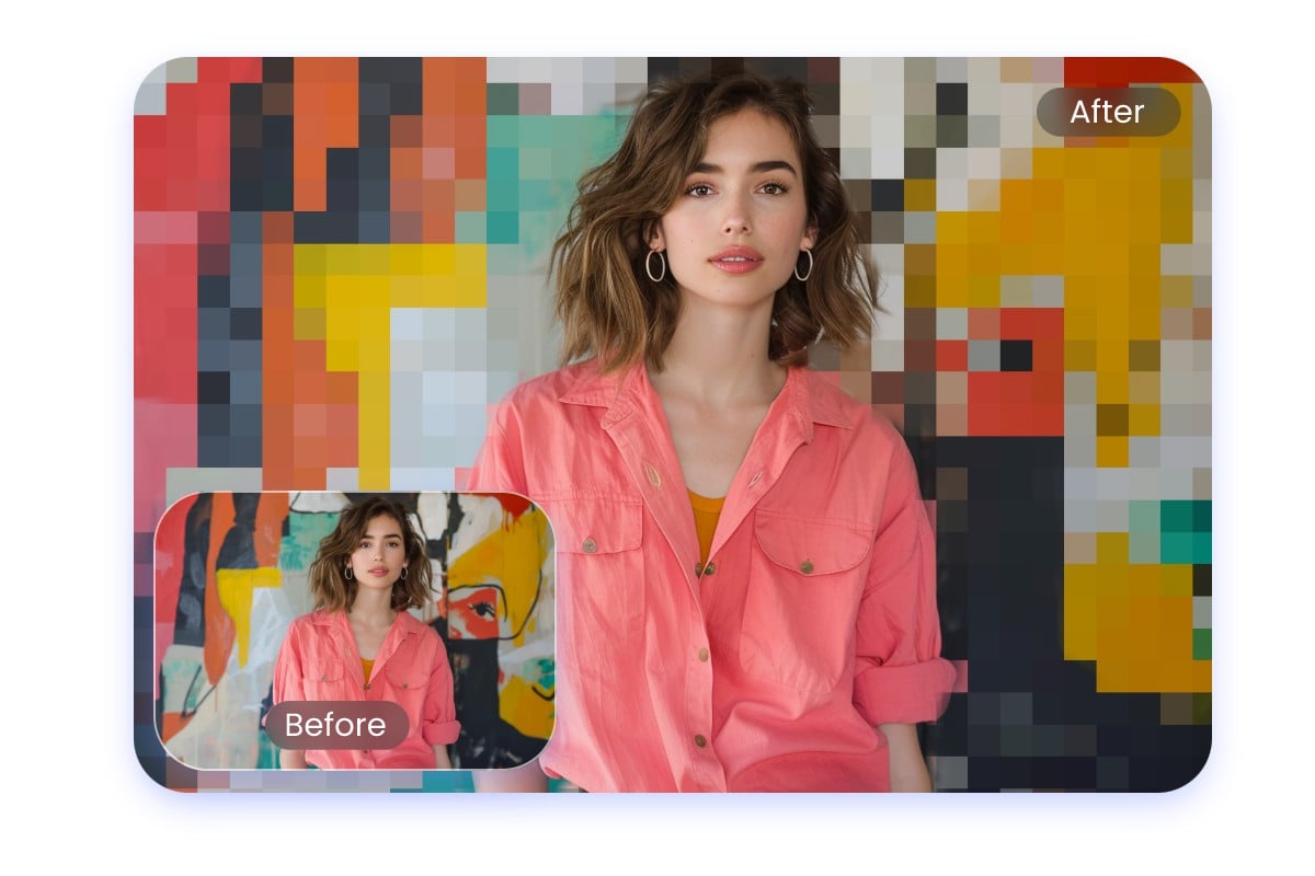 Blur the background of a pink t-shirt girl image with mosaics