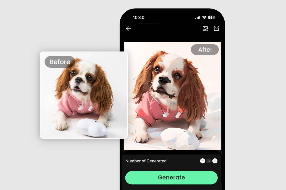 Ein Katzenfoto mit der Fotor-App in ein Cartoon-Porträt umwandeln