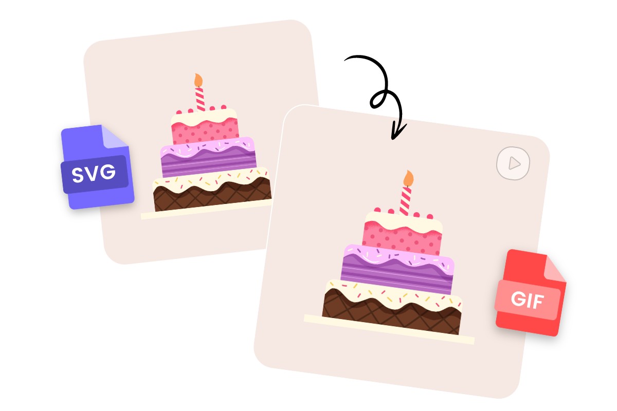 Convert one colorful layered cake animation from svg to gif format in fotor online svg to gif converter