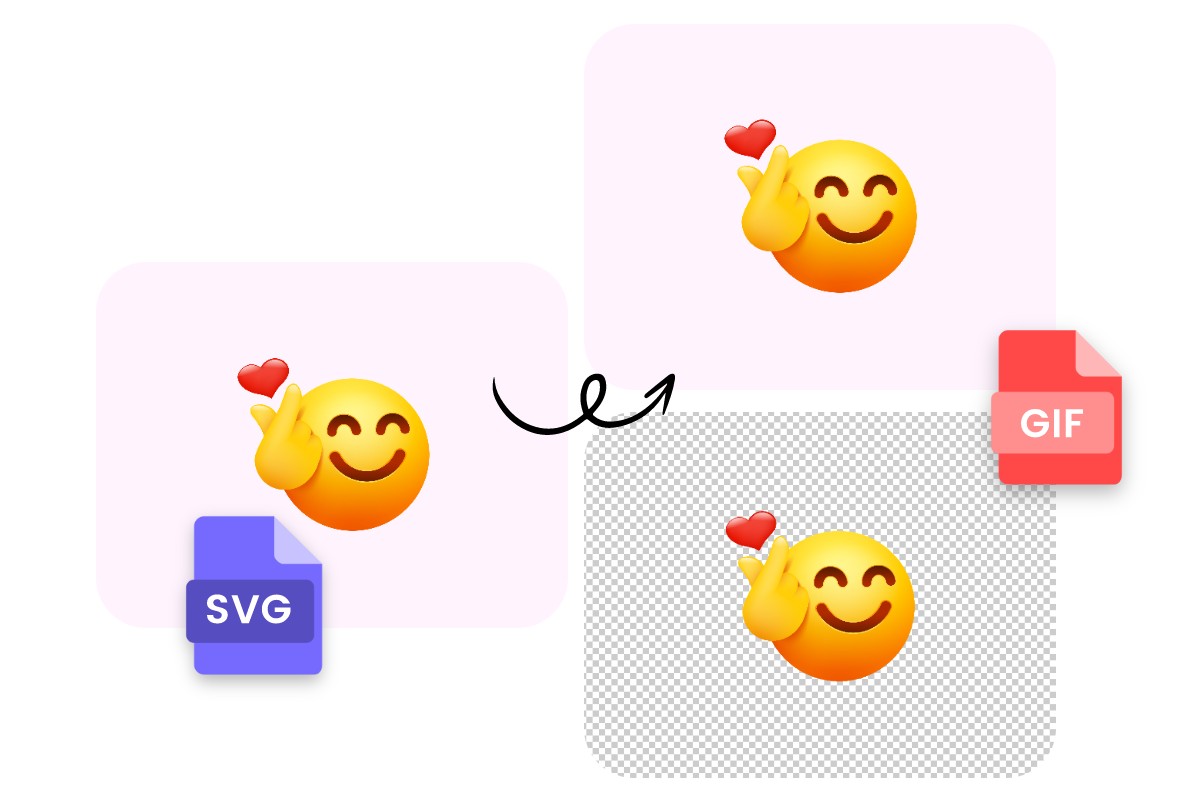 Convert one smiling emoticon svg to transparent gif format in Fotor online svg to gif converter