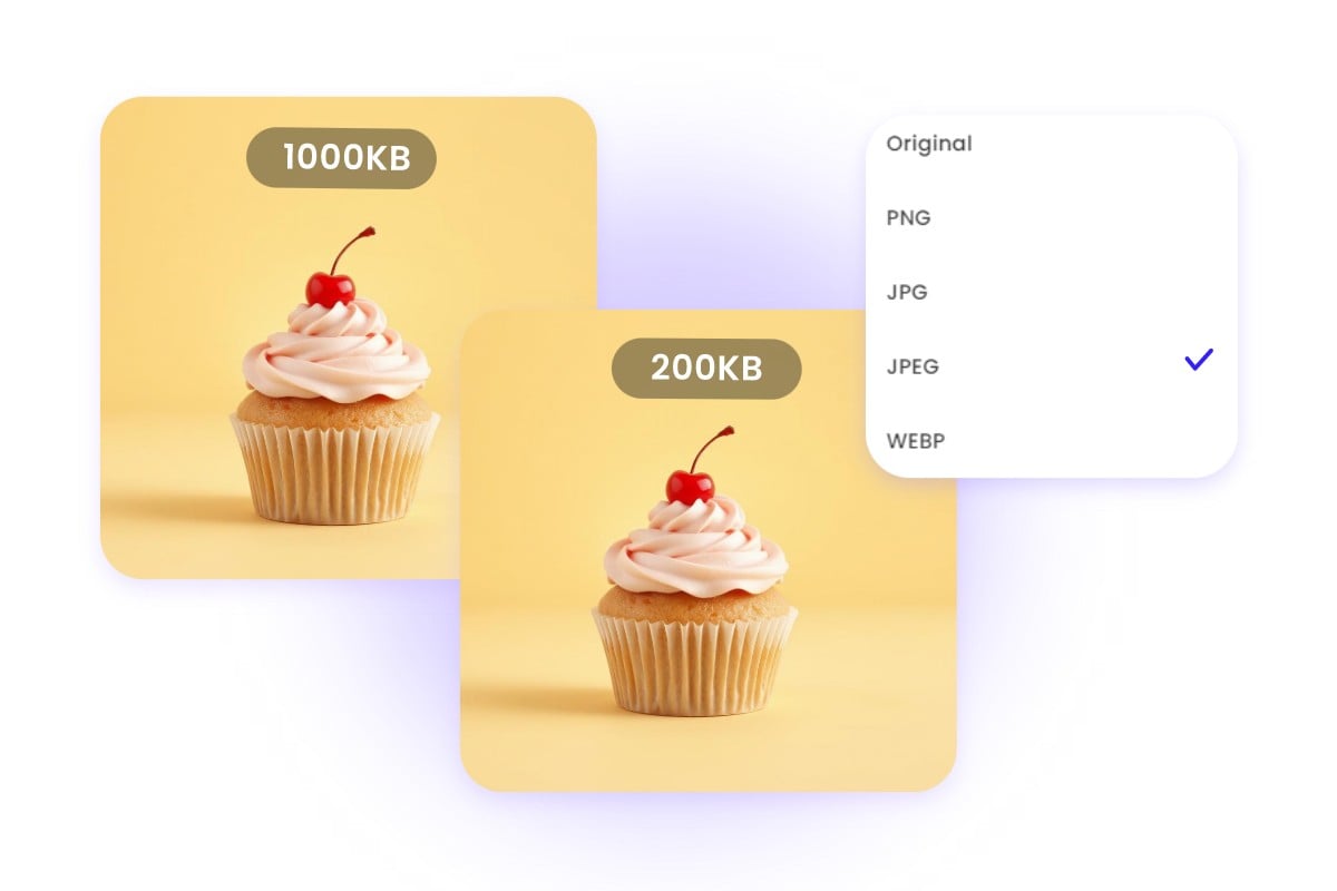 Converting a cupcake image to jpeg reduces the size of the image