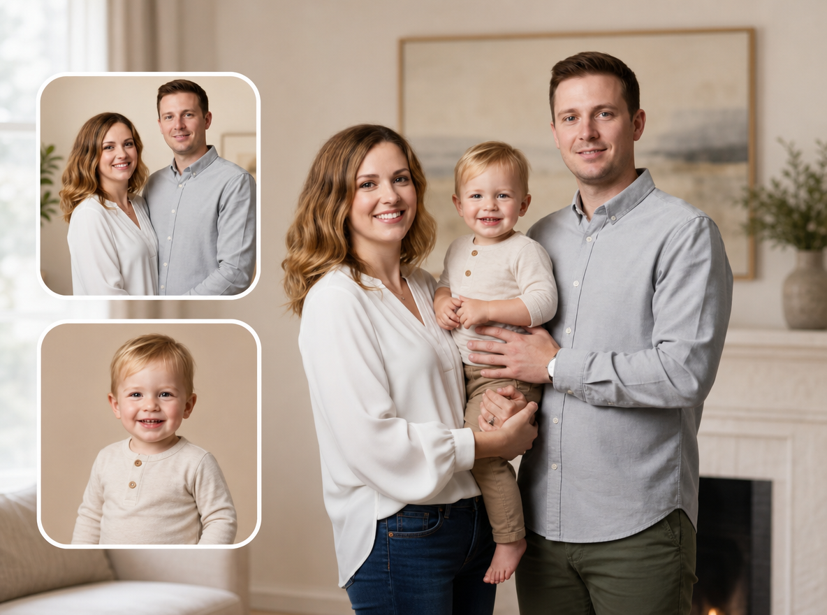 Create a family photo with AI baby image