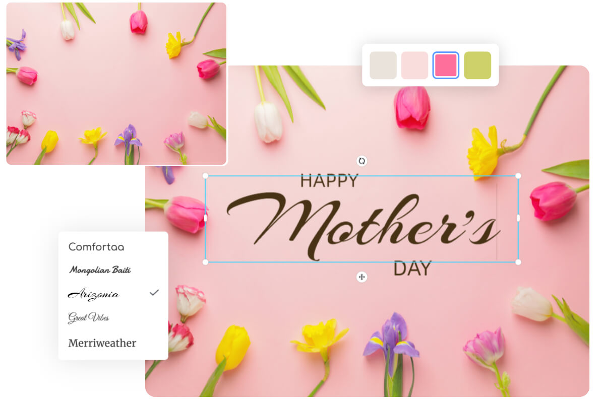 Create a mother's day card design with a pink flower background