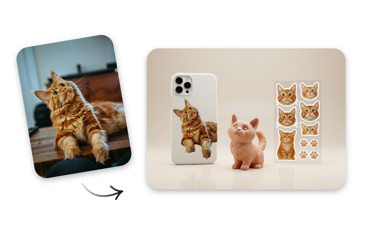 Create cute cat stickers and phone case by using cat portrait