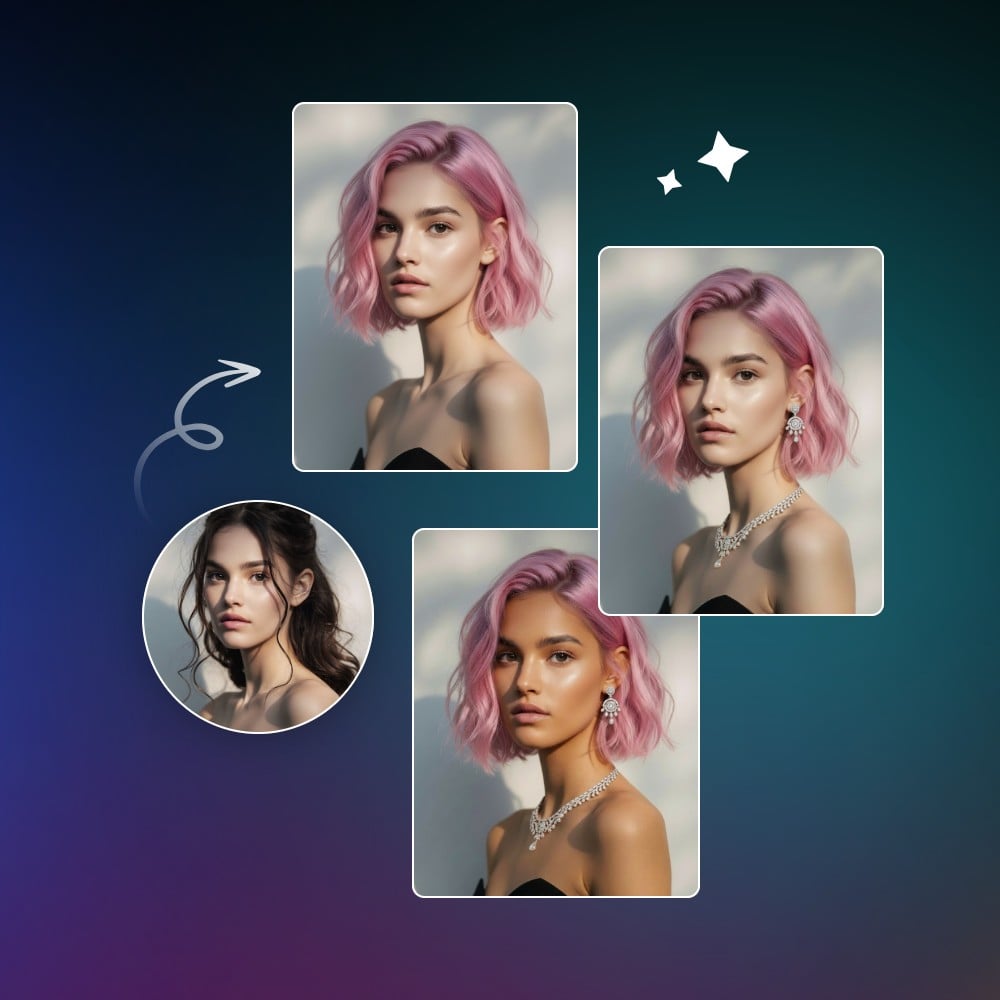 Customize AI generated face with different expression hairstyles hair colors and accessories by using Fotor AI face generator
