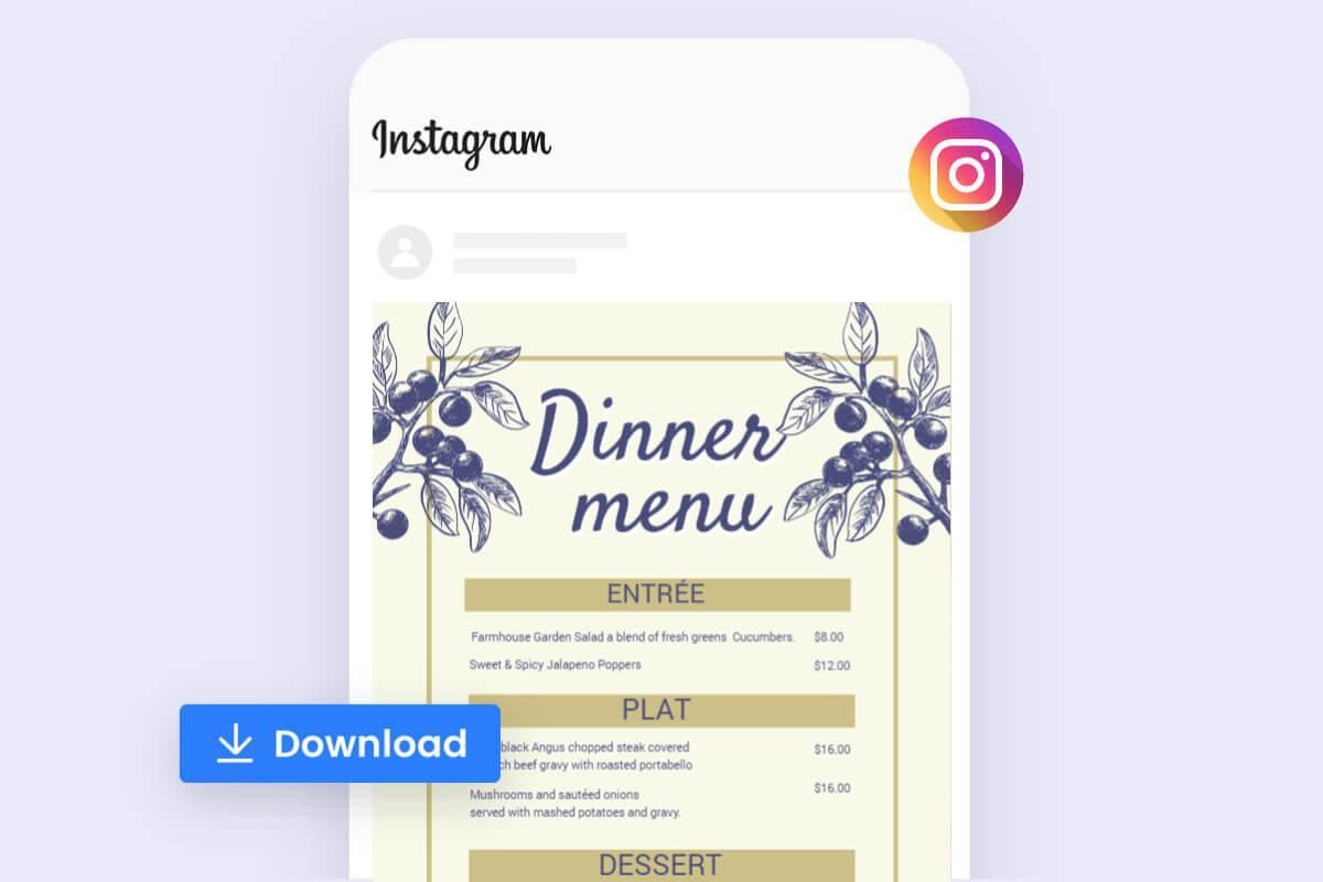 Descarga y comparte menú de restaurante en instagram.