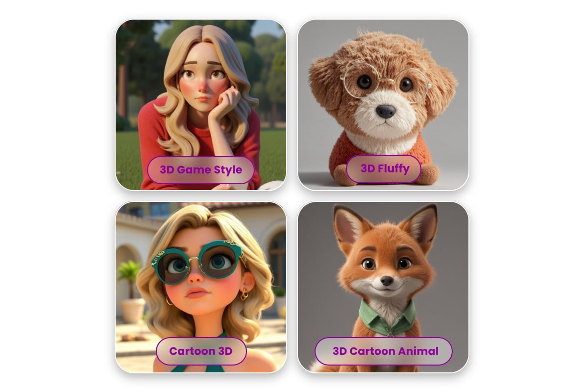 Divers styles artistiques pour transformer une photo en 3 D gratuitement en ligne