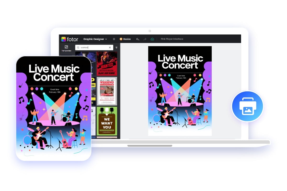 Edit a colorful live music concert flyer and print it