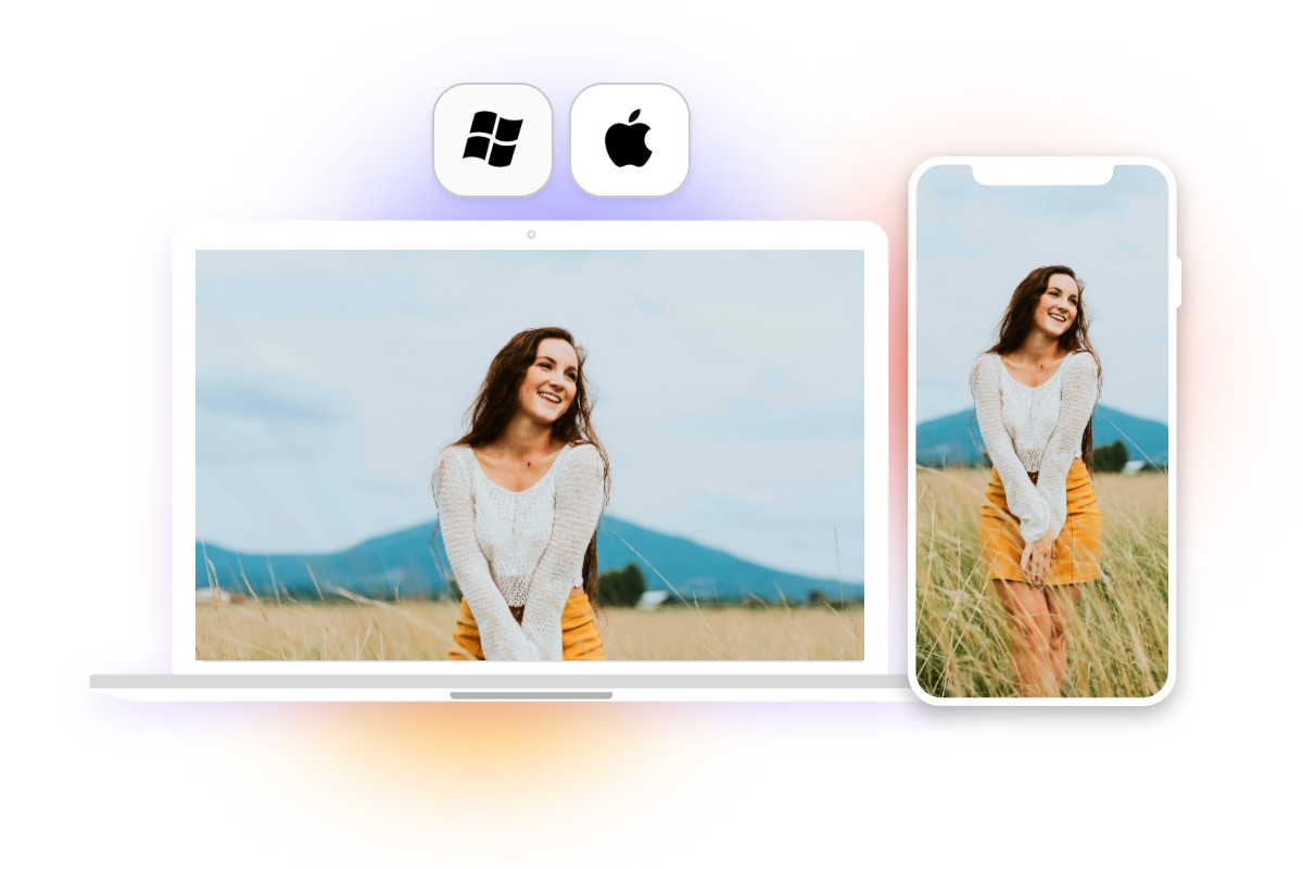 Edit a picture of a smiling woman standing in a wheat field on your computer or mobile
