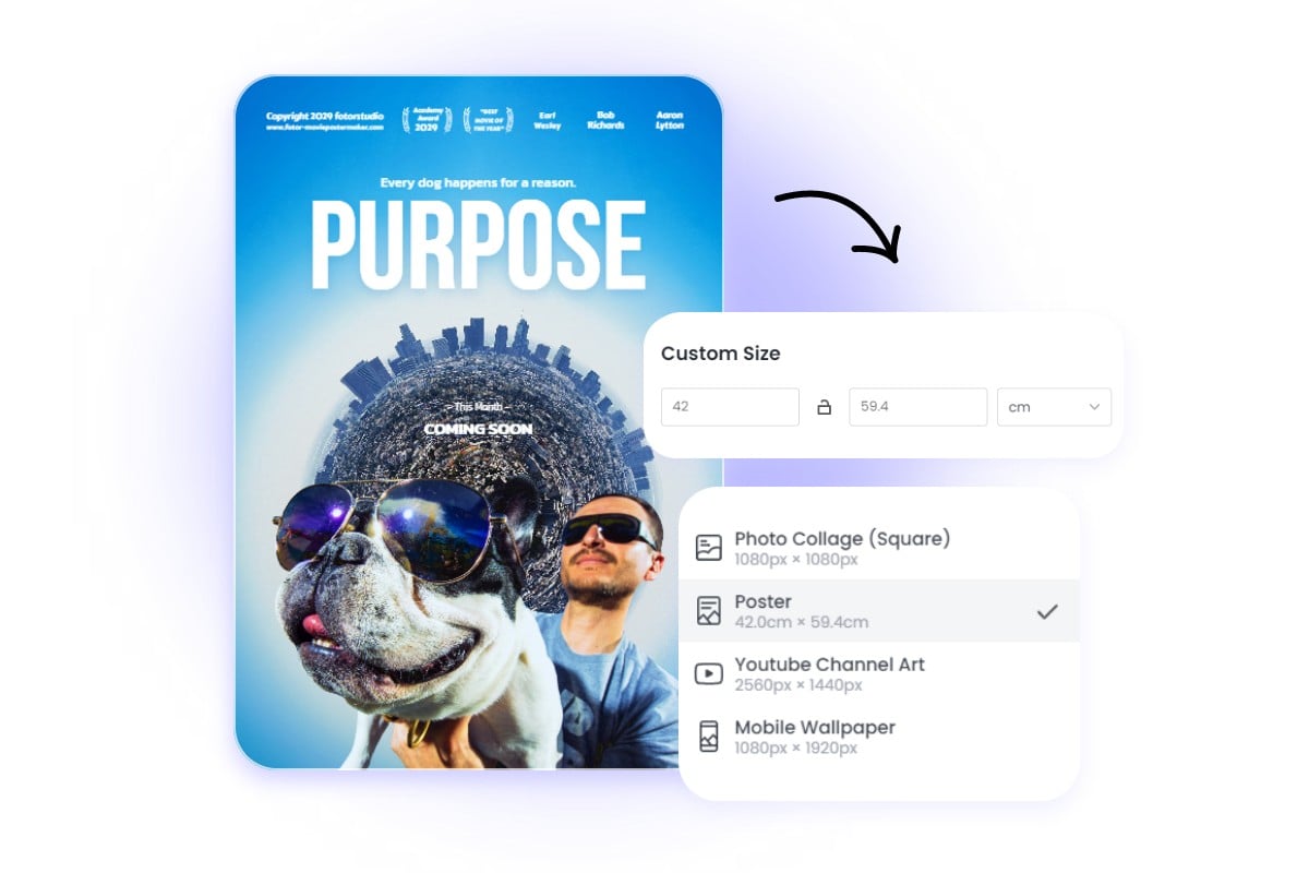 Edit the dimension of the Man and a Dog movie poster with Fotor