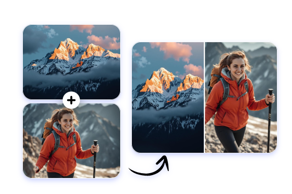 Ein Landschaftsbild und ein Bild einer Frau zusammenfügen