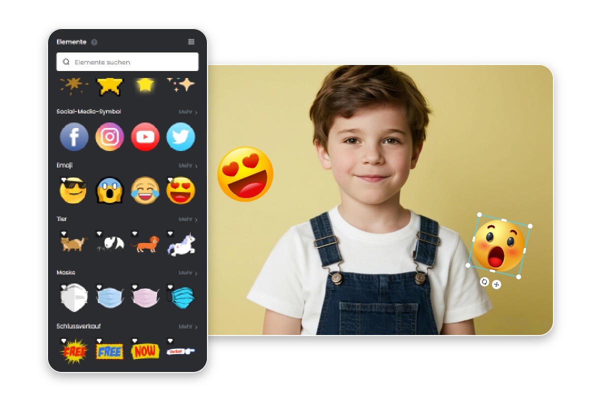 Eine Vielzahl von Design Elementen in Fotor verfuegbar