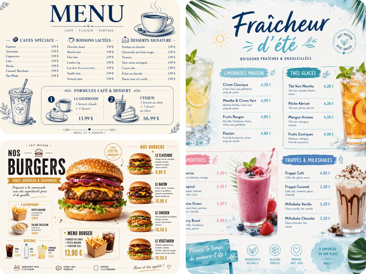Exemple de modèle personnalisé pour créer le menu dun restaurant
