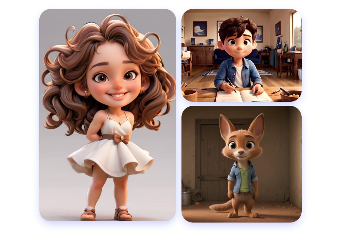 Ergebnisbeispiele aus dem Fotor KI-3D-Charaktergenerator