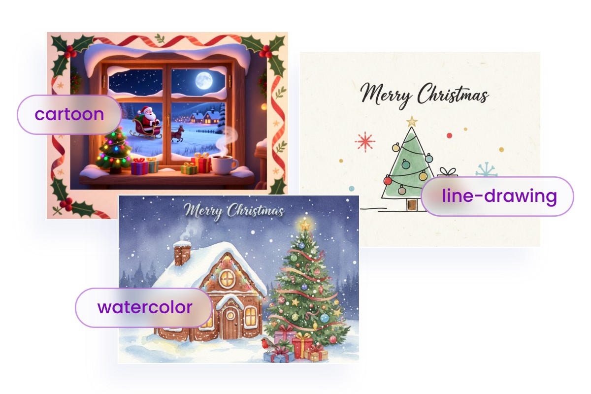Fotor AI Christmas card generator offers diverse art styles