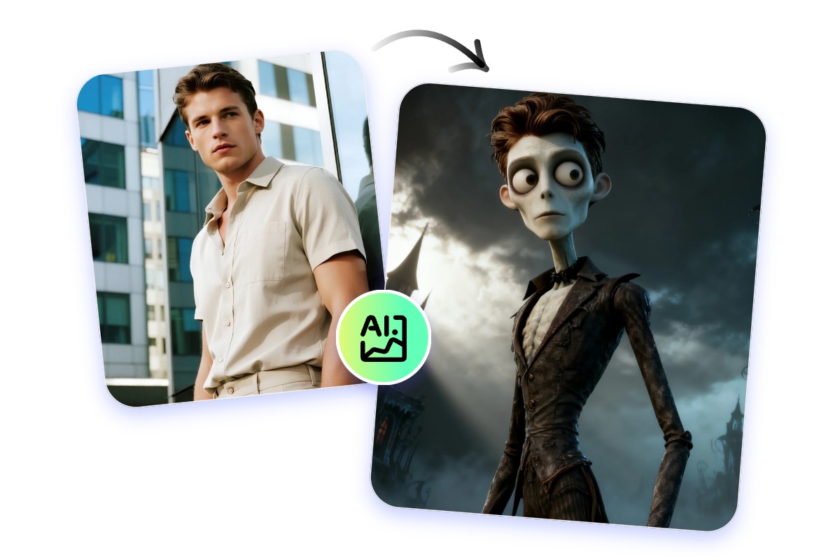 Fotor AI action figure creator from photo featuring converting a man in shirt to a blister pack