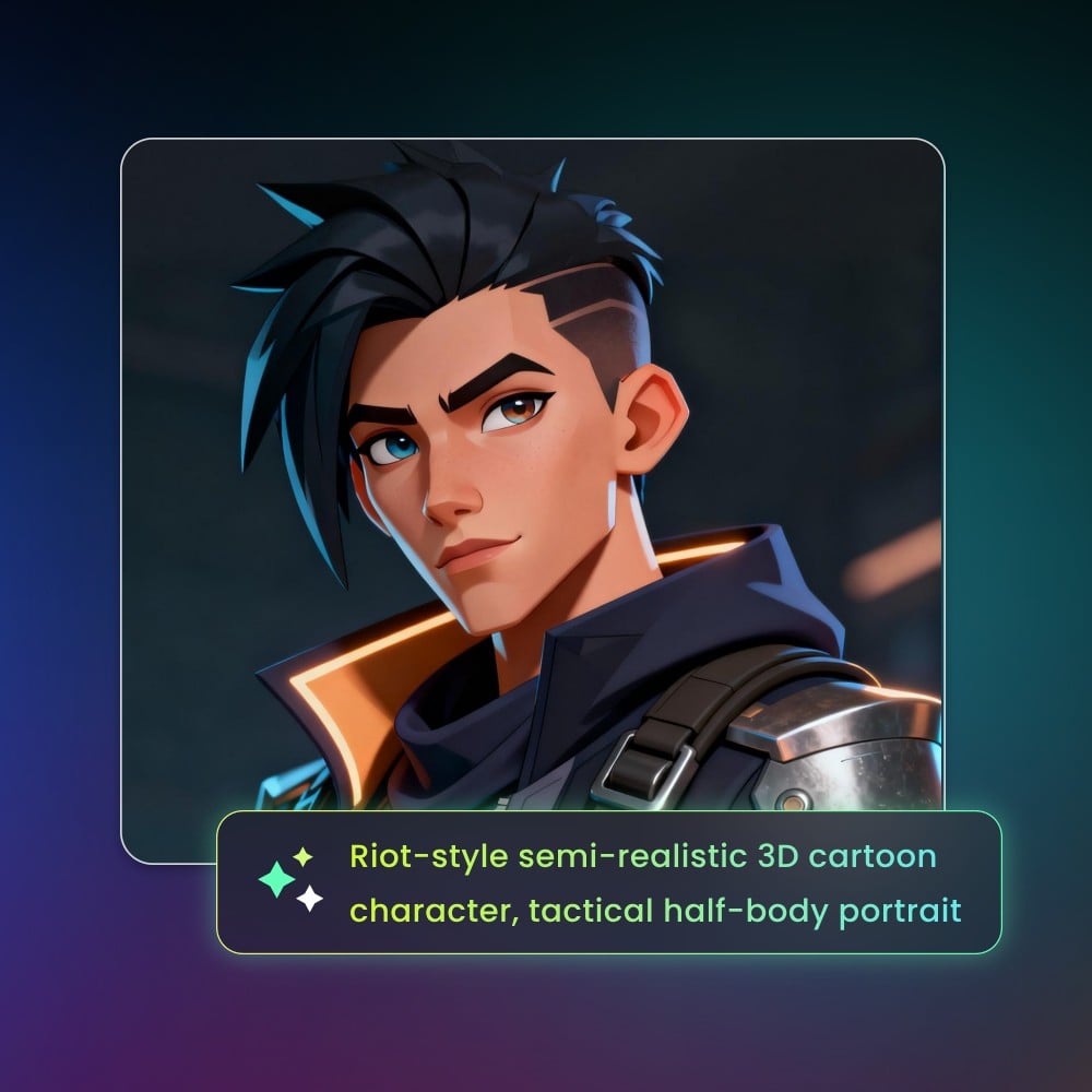 Fotor AI character generator from text featuring a 3 D cartoon male character