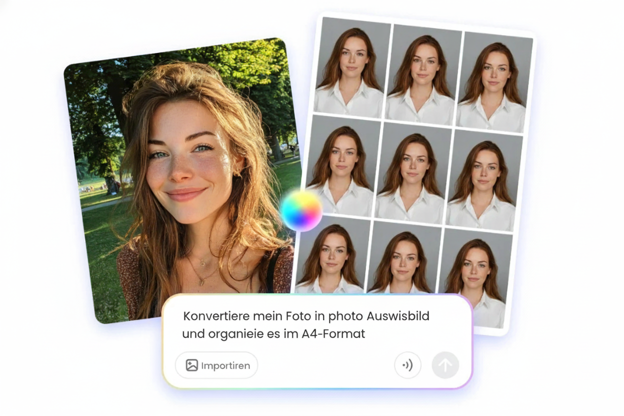 Fotor KI wandelt Texteingaben in eine druckfertige Passfoto Vorlage um