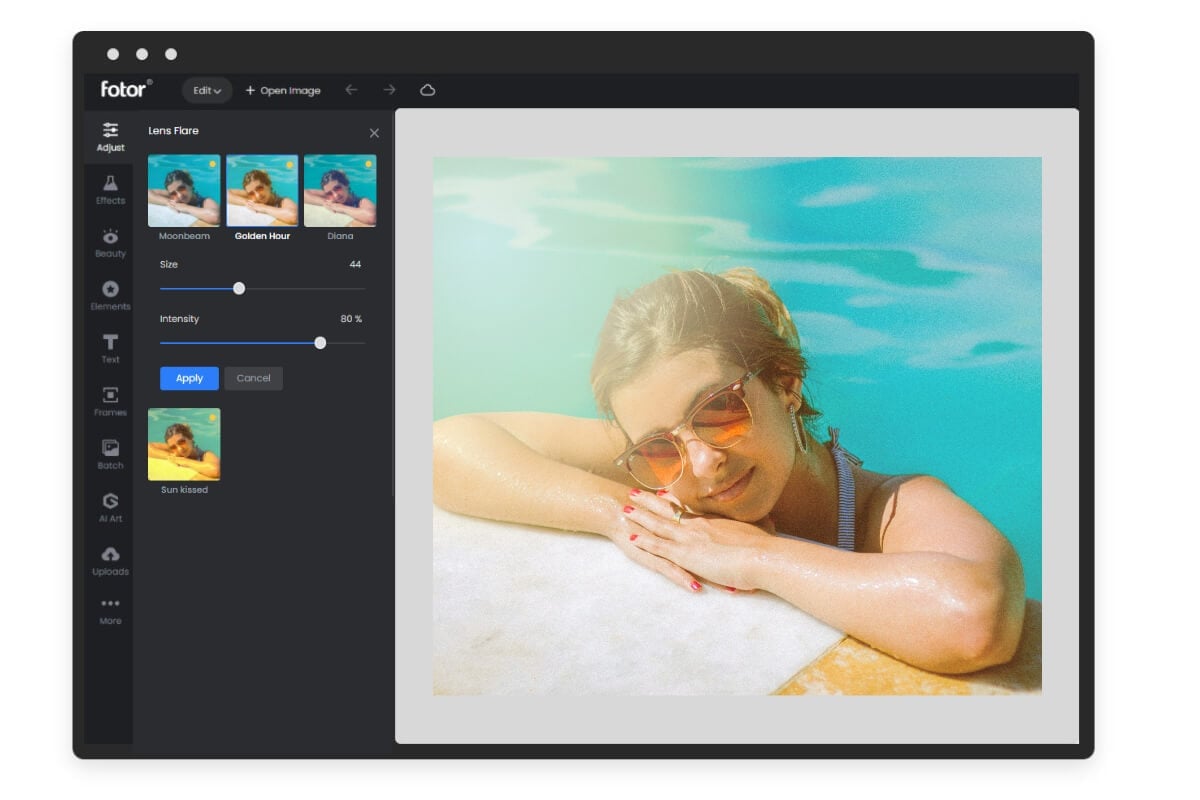 Fotor lens flare generator interface