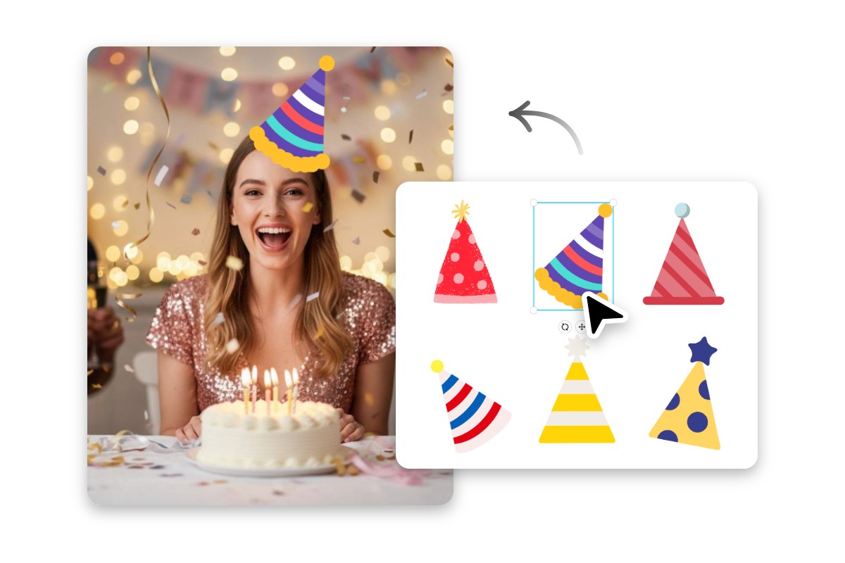 Fotor offers multiple birthday hat stickers to choose from