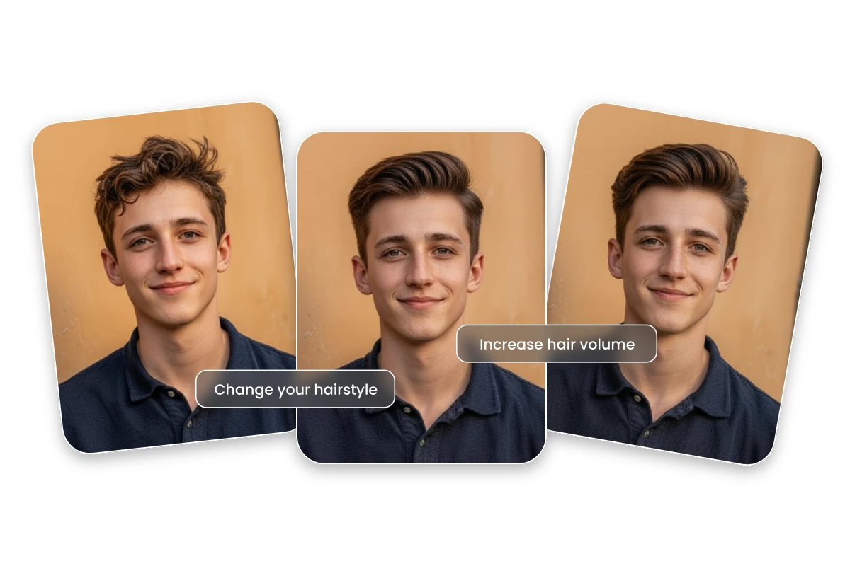 Fotorオンラインヘアエディターヘアスタイル変更とボリューム追加のビフォーアフター機能