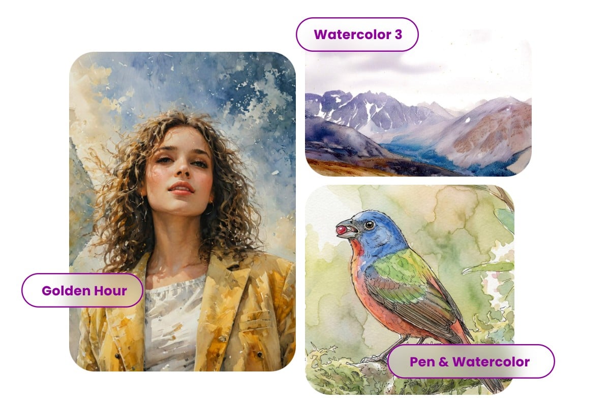Fotor online photo to watercolor converter with different watercolor painting style effects