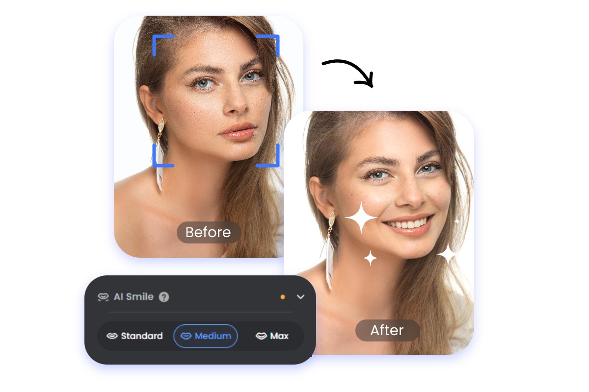 L’outil de filtre sourire de Fotor génère des sourires réalistes et naturels par IA