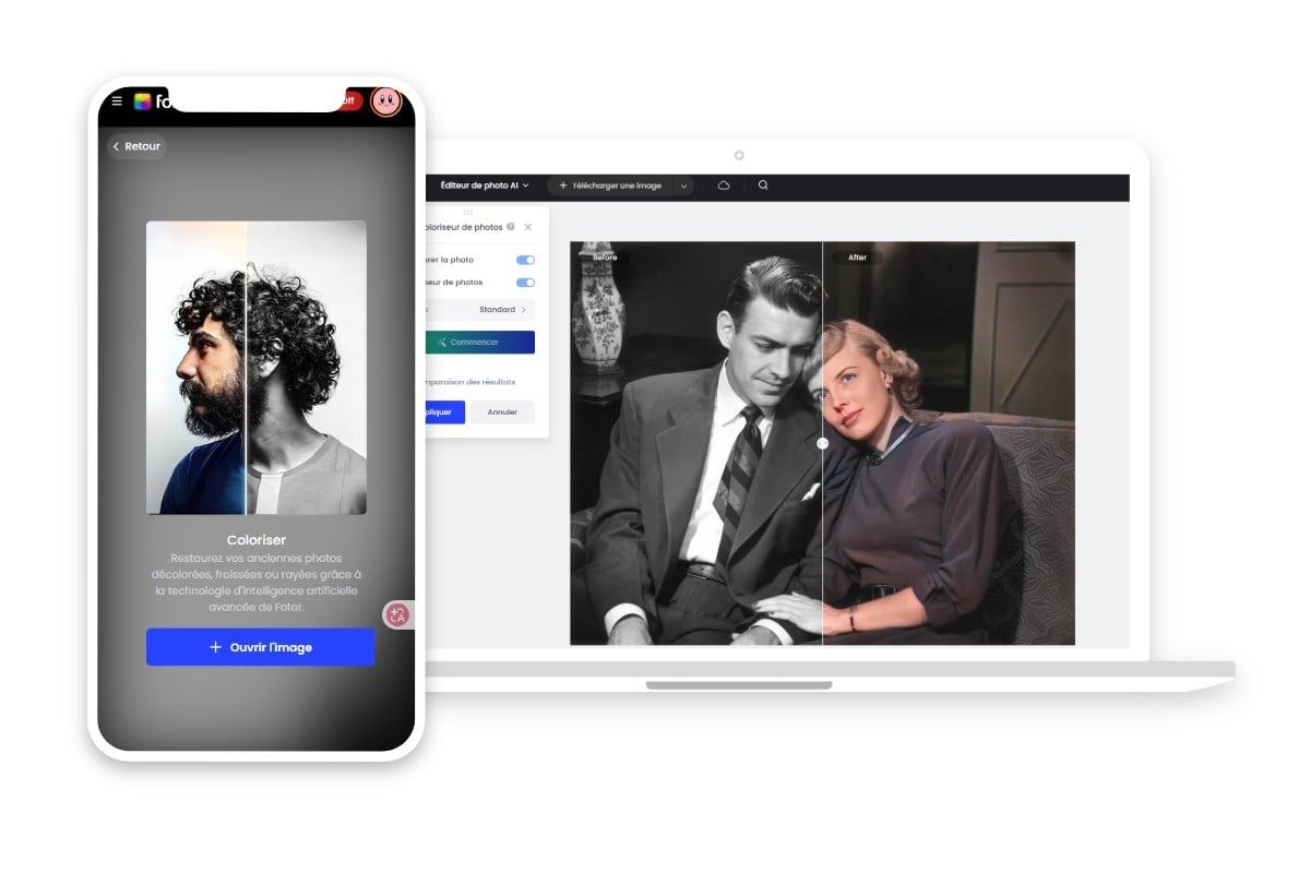 Fotor propose également une application et un logiciel de colorisation photo gratuit en ligne