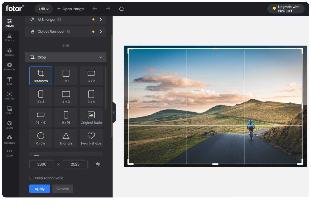 อินเทอร์เฟซการครอบตัดรูปภาพของ Fotor