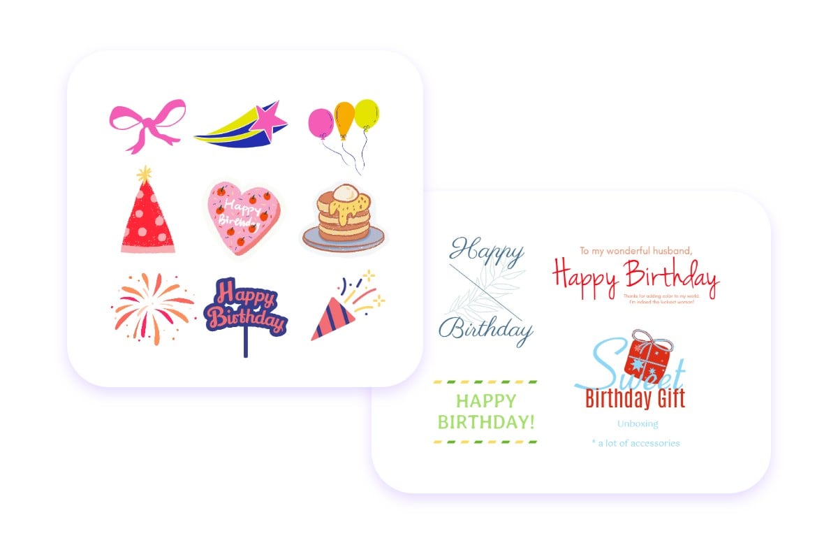 Free birthday-themed stickers, fonts and illustrations to make a personalized birthday card on Fotor