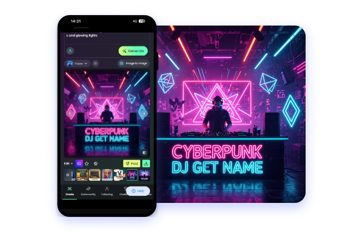 Generate a clud flyer with neon lights with fotor ai flyer generator app