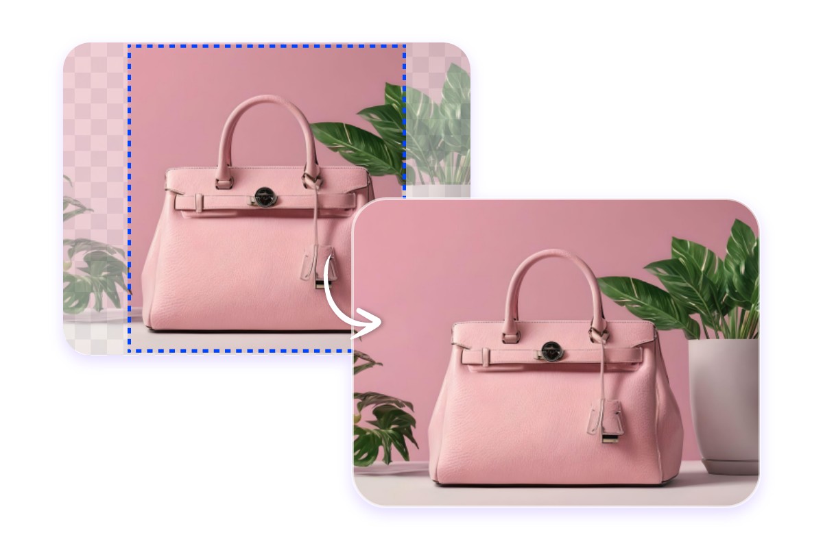 Generate the surroundings of a pink bag product image