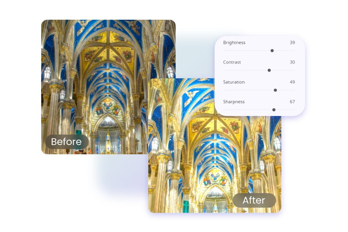 HDR before and after comparison for a church