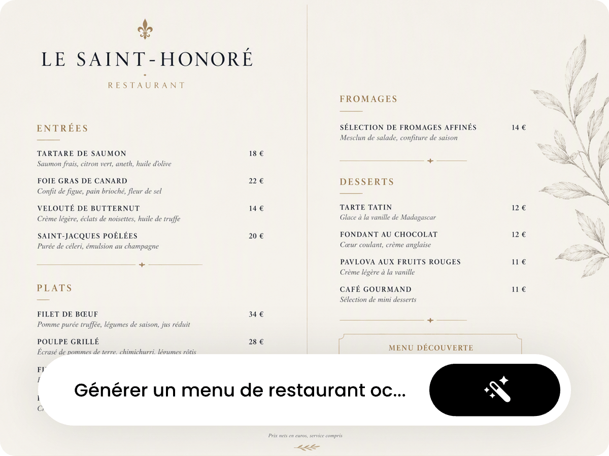 Interface intuitive dun outil pour créer des menus de restaurant rapidement