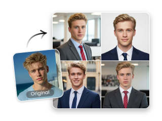Maennliche KI Bewerbungsfotosbeispiele von Fotor