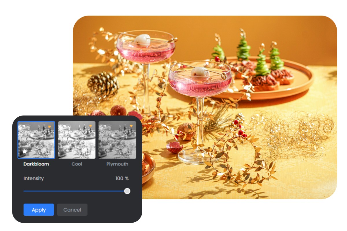 Make an image of a festive dining table black and white