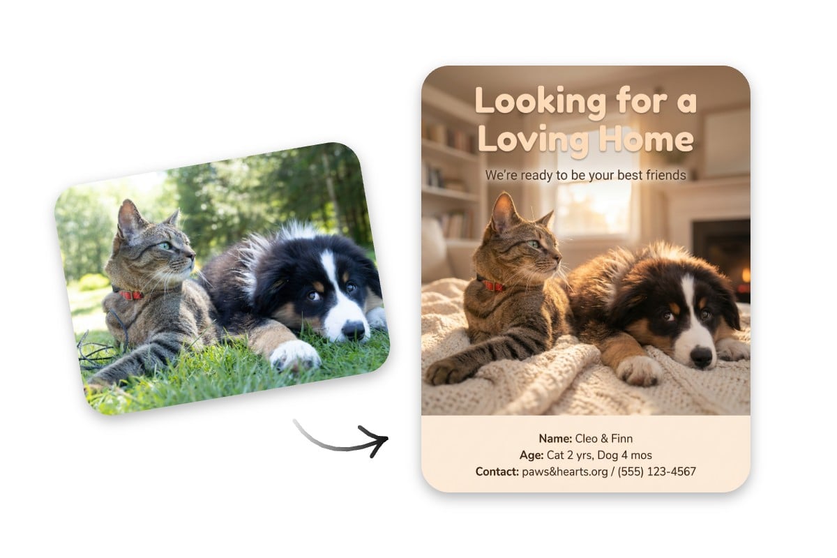 Make appealing adopation poster for animal shelter