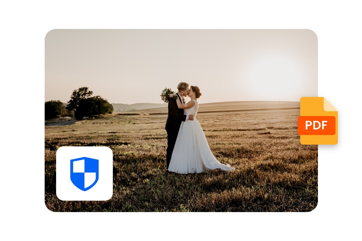 One wedding photo in PDF format is secured with Fotor online JFIF to PDF converter