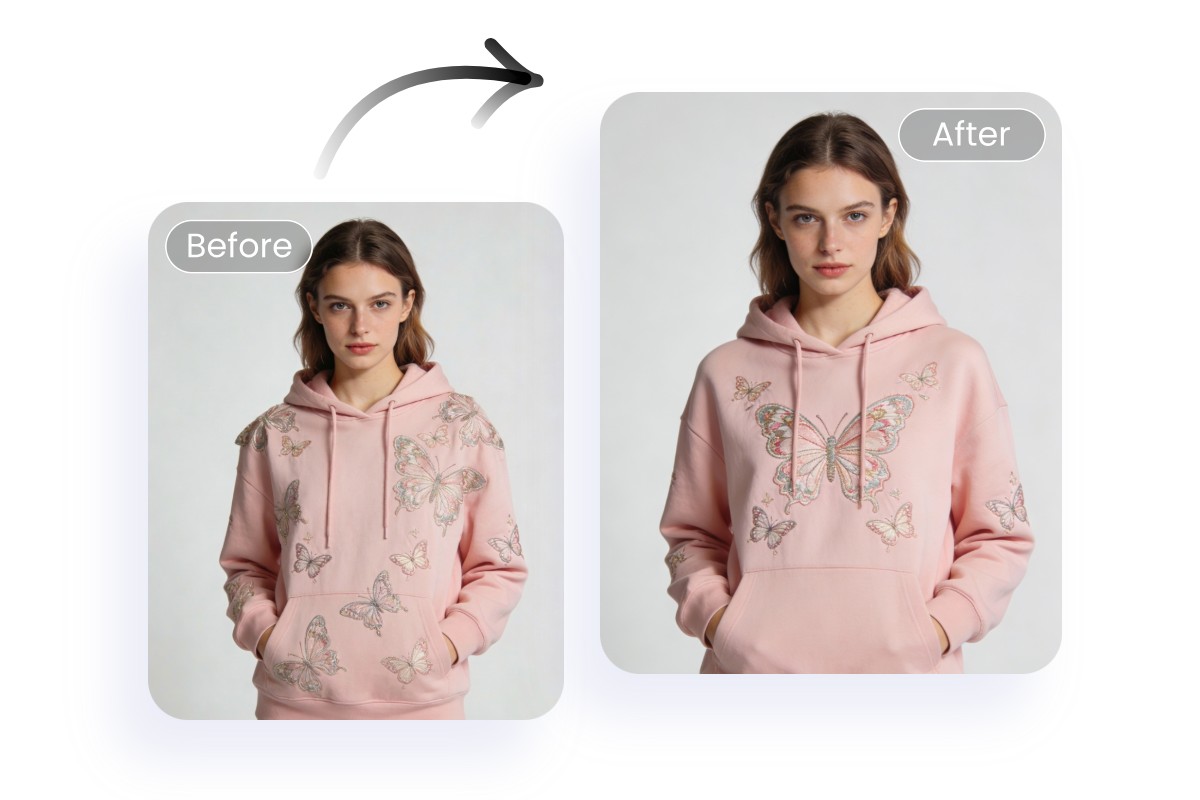 Mit dem KI-Hoodie-Mockup-Generator von Fotor einfach Hoodie-Designs am Körper testen