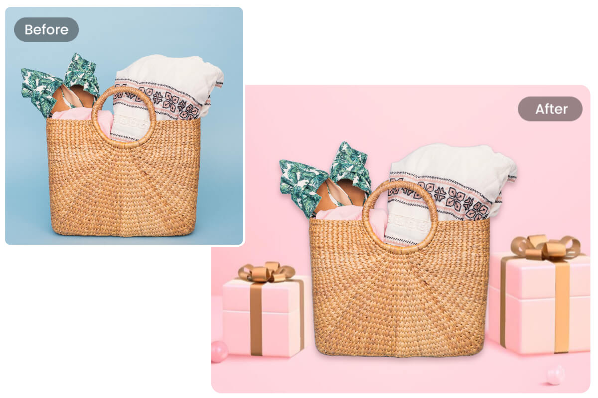 Replace the product background of a bamboo bag with pink