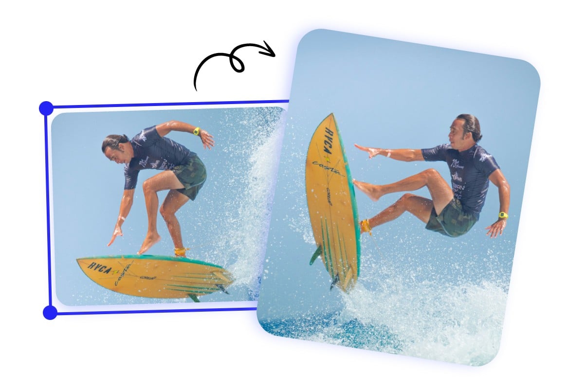 Rotate a A picture of a man surfing with a yellow surfboard